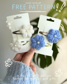 Free Crochet Puff Stitch Flower Hair Clip Pattern by Emmas Handcraft