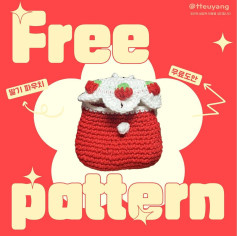 Free Crochet Strawberry Pouch Pattern - Red Bag with White Cream and Strawberries