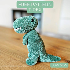 Free Crochet T-Rex Amigurumi Pattern: Green Chenille Yarn Low-Sew Dinosaur Tutorial
