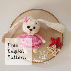 Free English Pattern: Cute Beige Bunny Amigurumi with Pink Dress and Flower
