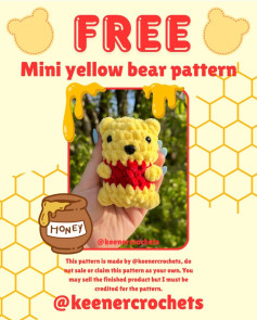 Free Mini Yellow Bear Crochet Pattern with Red Shirt by KeenerCrochets