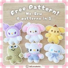 Free No-Sew Crochet Pattern for Sanrio Characters: Hello Kitty, My Melody, Pompompurin, Cinnamoroll, Kuromi and Keroppi