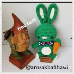 Free Pattern for Green Crochet Rabbit with Carrot and Bow Tie