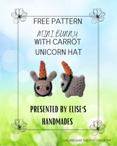 Free Pattern Mini Bunny with Carrot Unicorn Hat by Elise's Handmades