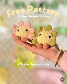 Free Pattern: Sitting Flower Babies Amigurumi Dolls in Pink and Green Chenille Yarn