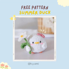 Free Pattern Summer Duck: Cute White Crochet Amigurumi with Flower and Leaf