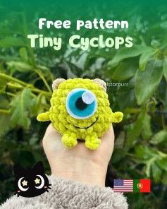 Free pattern Tiny Cyclops: Cute green amigurumi doll with one big eye, bubble stitch technique