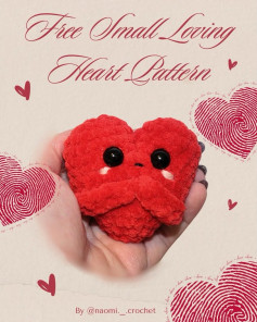 Free Small Loving Heart Pattern: Cute Red Chenille Amigurumi with Blush and Hugging Hands