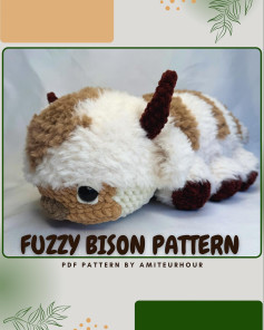 Fuzzy Bison Pattern PDF by Amiteurhour - Crochet Plushie with Fur Yarn and Striped Body