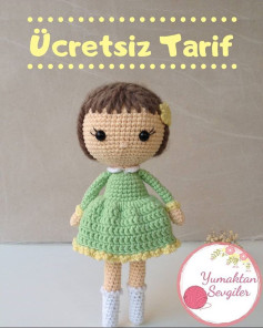 Güzide Bebek - Hướng dẫn móc len búp bê mặc váy xanh lá và tóc nâu