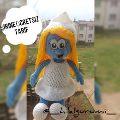 Hilal Gurumii - Hướng dẫn chi tiết cách móc búp bê Smurfette (Şirine) với màu xanh, vàng và trắng