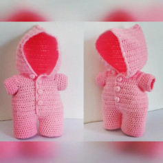 Hướng dẫn chi tiết cách móc bộ quần áo liền thân màu hồng cho búp bê