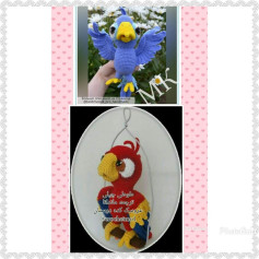 Hướng dẫn móc len chim vẹt amigurumi màu đỏ và xanh lá kèm bảng chart chi tiết