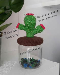 Kaktüs Tarifi - Ücretsiz Manken İğnelik Örgü Deseni ve Toprak Kavanozu Şeması