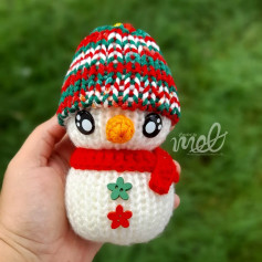 Mini Snowman Crochet Recipe Pattern with Hat and Scarf Instructions