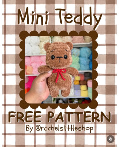 Mini Teddy Free Crochet Pattern: Brown Amigurumi Bear with Red Bow Tie