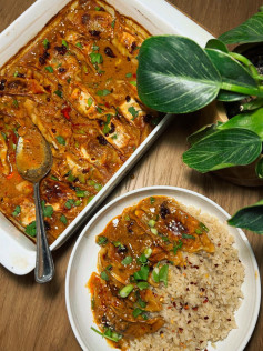 One Pot Thai Red Curry Dumplings with Peanut Butter and Coconut Milk