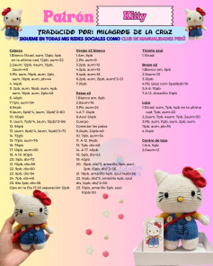 Patrón Amigurumi Hello Kitty con delantal azul y lazo rojo