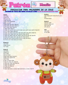 Patrón Amigurumi Monito: Patrón tejido para llavero mono tierno con instrucciones paso a paso