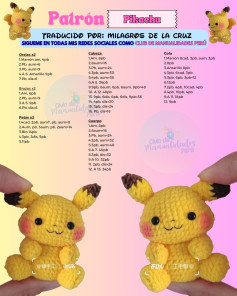 Patrón Amigurumi Pikachu: Guía paso a paso para tejer orejas, cabeza, cola, brazos y patas en amarillo y marrón