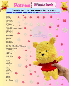 Patrón Amigurumi Winnie the Pooh: Guía de tejido paso a paso en español para crear oso amarillo con camiseta roja
