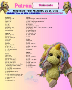 Patrón de Amigurumi Unicornio Amarillo con Melena Arcoíris y Cuerno