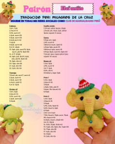 Patrón de Crochet para Elefantito Amigurumi con Gorro Navideño y Cuello Verde
