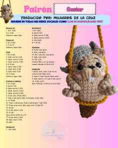 Patrón de tejido para castor amigurumi colgante con sombrero gris