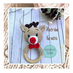 Patrón Gratis de Amigurumi: Sonajero Renito Navideño con Nariz Roja y Laço