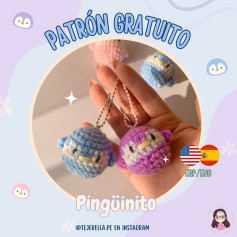 Patrón Gratuito Pingüinito: Tutorial Móc Len Búp bê Chim cánh cụt Mini Màu Xanh và Hồng