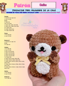Patrón Osita Amigurumi: Gấu bông nâu dễ thương với phần bụng trắng và nơ vàng, hướng dẫn chi tiết từng bước móc len