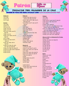 Patrón Osito en Pijama: Guía paso a paso para tejer un oso amigurumi con pijama verde y gorro