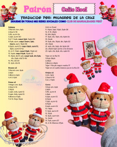Patrón Osito Noel: Tutorial tejido amigurumi oso navideño con traje rojo y gorro Santa