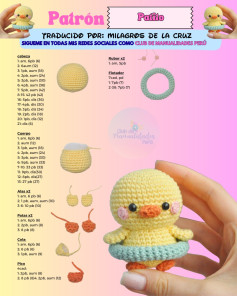 Patrón Patito: Guía de tejido amigurumi pato amarillo con flotador azul