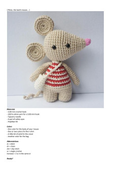 Perez the Tooth Mouse Crochet Pattern: Beige Amigurumi Doll with Striped Shirt and Messenger Bag