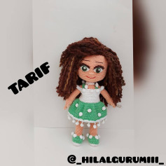 PONPON KIZ Amigurumi Pattern: Crochet Doll with Green Dress and Pom-Poms