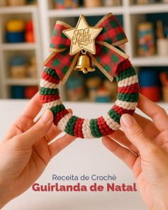 Receita de Crochê: Guirlanda de Natal com laço e sino dourado