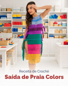 Receita de Crochê Saída de Praia Colors - Vestido Colorido Multicolor com Faixas Laterais