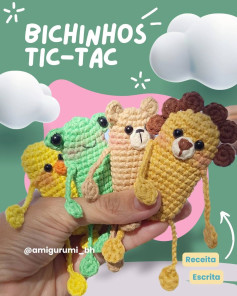 Receita Escrita Passo a Passo: Bichinhos Tic-Tac Sensoriais em Amigurumi (Patinho, Zebrinha, Porquinho, Leão, Ursinho) - Fio Natural Algodão