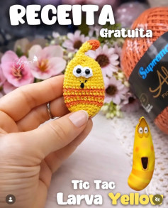 Receita Grátis Amigurumi Larva Tic Tac Amarelo e Laranja - Crochê Passo a Passo