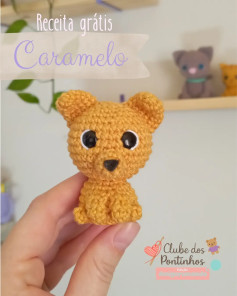 Receita grátis Caramelo - Mini cachorro amigurumi color mostarda, olhos grandes, tutorial passo a passo