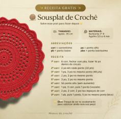 Receita Grátis de Sousplat de Crochê Vermelho