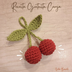 Receita Gratuita Cereja - Guia passo a passo para amigurumi cerejas vermelhas com folhas verdes