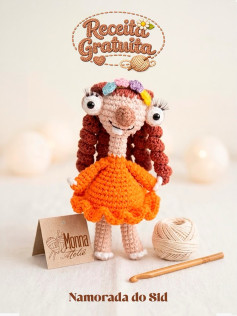 Receita Gratuita de Amigurumi: Namorada do Sid - Búp bê tóc dài mặc váy cam