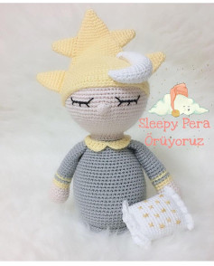 Sleepy Pera Amigurumi Pattern: Cute Crochet Doll with Star Hat, Moon, and Pillow - Turkish Chart