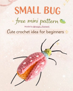 Small Bug free mini crochet pattern: cute amigurumi bug with pink wings, orange body, green head - beginner friendly tutorial