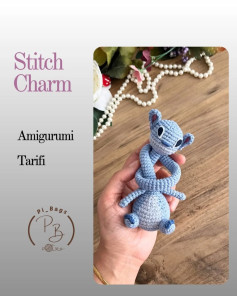 Stitch Charm Amigurumi Tarifi - Mavi Stitch Búp bê Móc len