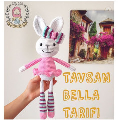 Tavsan Bella Tarifi: Amigurumi Rabbit Pattern with Body, Head, Arms, Ears, Legs, Bow and Skirt Instructions