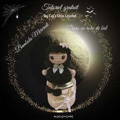 Tutoriel gratuit crochet Bambola Mercredi Addams dans sa robe de bal noire