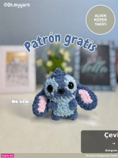 Ücretsiz Alien Köpek Amigurumi Tarifi - Mavi Şönil İple Uzaylı Köpek Örgü Deseni